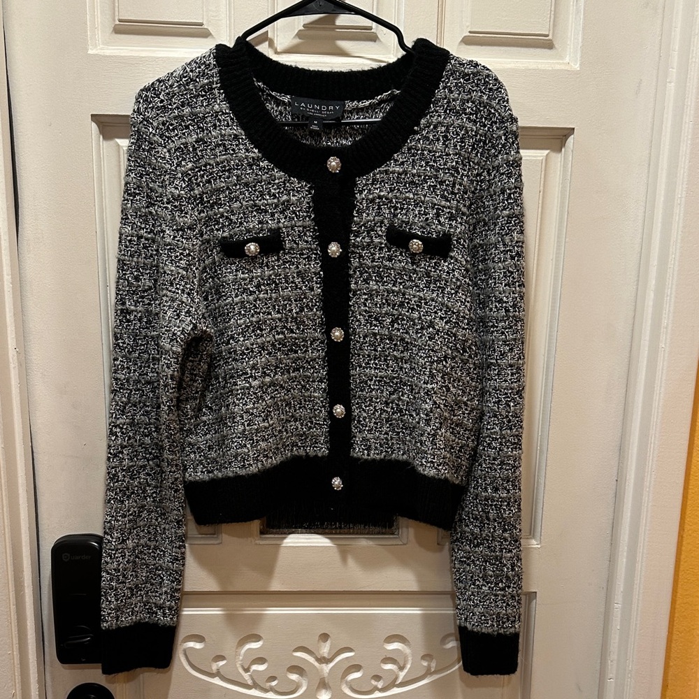 Laundry By Shelli Segal Black and White Knit Cardigan